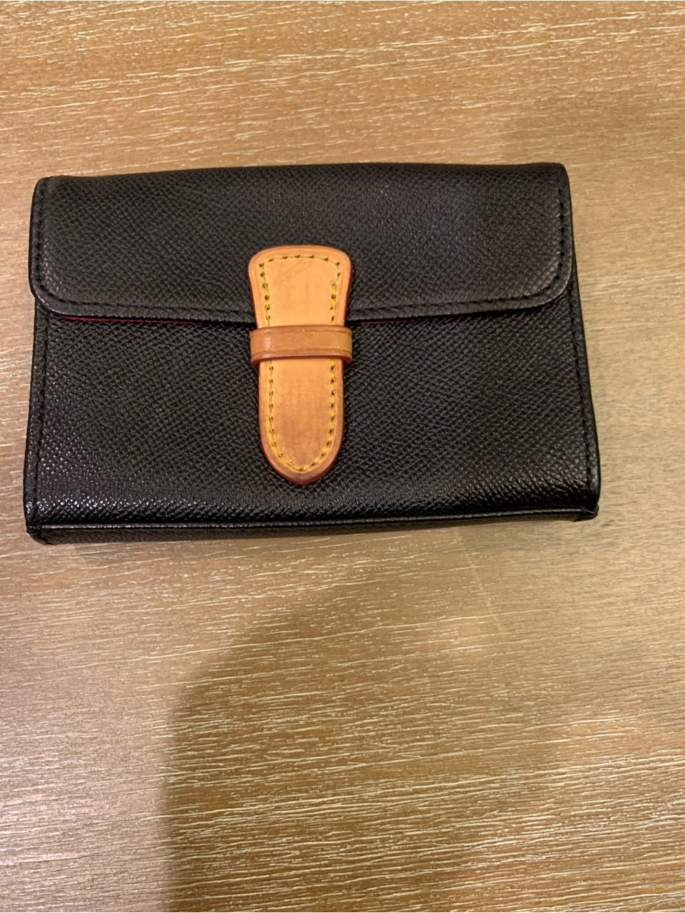 Vintage Dooney & Bourke Black Leather Wallet with Tan Leather Tab